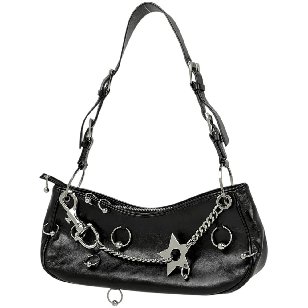 Christian Dior Hardcore Shoulder Bag Star Leather Black